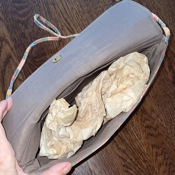 Vtg 80s multi colored striped cloth clutch or crossbody purse - Picture 5 of 8